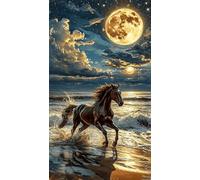 Umfarvt 5D Horse Moon Beach Diamond Painting Kits for Adults,Diamond Art Painting Kit Completo,DIY Square Pittura Di Diamanti Strass Ricamo A Punto Croce Art Craft per Decorazioni Casa +70x150cm