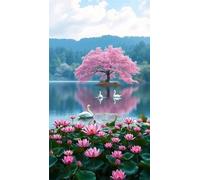Umfarvt 5D Lago del Loto Diamond Painting Kits for Adults,Diamond Art Painting Kit Completo,DIY Round Pittura Di Diamanti Strass Ricamo A Punto Croce Art Craft per Decorazioni Casa +100x210cm