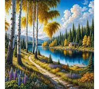 Umfarvt 5D Lago Woodland Diamond Painting Kit Completo,diamond painting per Adulti,DIY Round Diamond Art Strass Ricamo a Punto Croce Pittura Diamante Decorazione per della Parete 50x50cm