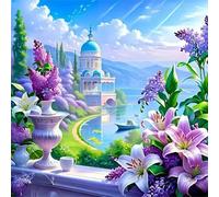 Umfarvt 5D Lily Coast Diamond Painting Kits for Adults Kids,DIY Square Full Drill diamond art painting kits,Canvas Embroidery Diamond Art Craft for Home Wall Decor 20x20cm