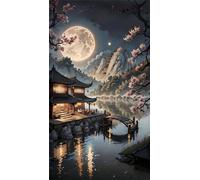 Umfarvt 5D Loft Lake Moon Diamond Painting Kits for Adults,Diamond Art Painting Kit Completo,DIY Square Pittura Di Diamanti Strass Ricamo A Punto Croce Art Craft per Decorazioni Casa +100x210cm