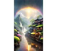 Umfarvt 5D Loft River Sky Diamond Painting Kits for Adults,Diamond Art Painting Kit Completo,DIY Round Pittura Di Diamanti Strass Ricamo A Punto Croce Art Craft per Decorazioni Casa +40x90cm