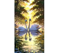 Umfarvt 5D Love Swans Pond Diamond Painting Kits for Adults,Diamond Art Painting Kit Completo,DIY Round Pittura Di Diamanti Strass Ricamo A Punto Croce Art Craft per Decorazioni Casa +30x70cm