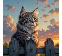 Umfarvt 5D Luce solare gatto grigio Diamond Painting Kit Completo,diamond painting per Adulti,DIY Round Diamond Art Strass Ricamo a Punto Croce Pittura Diamante Decorazione per della Parete 60x60cm