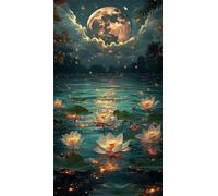 Umfarvt 5D Luna del Lago di Loto Diamond Painting Kits for Adults,Diamond Art Painting Kit Completo,DIY Square Pittura Di Diamanti Strass Ricamo A Punto Croce Art Craft per Decorazioni Casa +70x150cm