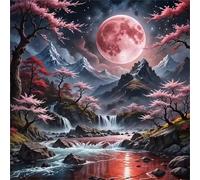 Umfarvt 5D Montagna Alberi Luna Diamond Painting,diamond Art painting Kit Completo per Adulti Bambini,DIY Round Pieno di Cristallo Pittura Con Numeri Ricamo Craft per Casa Decor Regalo 80x80cm