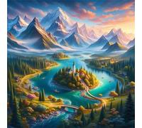 Umfarvt 5D Mountain Island Lake Diamond Painting Kits for Adults Kids,DIY Round Full Drill diamond art painting kits,Canvas Embroidery Diamond Art Craft for Home Wall Decor 100x100cm