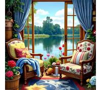 Umfarvt 5D Nature Lake View Diamond Painting Kits for Adults Kids,DIY Round Full Drill diamond art painting kits,Canvas Embroidery Diamond Art Craft for Home Wall Decor 60x60cm