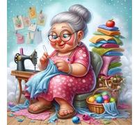 Umfarvt 5D Nonna all'uncinetto Diamond Painting Kit Completo,diamond painting per Adulti,DIY Round Diamond Art Strass Ricamo a Punto Croce Pittura Diamante Decorazione per della Parete 50x50cm