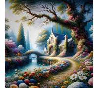 Umfarvt 5D Peaceful Villa Diamond Painting Kits for Adults Kids,DIY Square Full Drill diamond art painting kits,Canvas Embroidery Diamond Art Craft for Home Wall Decor 80x80cm