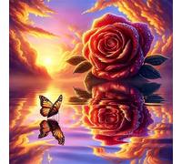 Umfarvt 5D Reflection of Roses Diamond Painting Kits for Adults Kids,DIY Round Full Drill diamond art painting kits,Canvas Embroidery Diamond Art Craft for Home Wall Decor 90x90cm