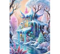 Umfarvt 5D Snow House Diamond Art Kits for Adults 90x110cm DIY Round Full Drill Gem Art Set,diamond painting kit Crystal Rhinestone Embroidery Canvas Painting Home Decor