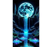Umfarvt 5D Stagno della Luna Diamond Painting Kits for Adults,Diamond Art Painting Kit Completo,DIY Round Pittura Di Diamanti Strass Ricamo A Punto Croce Art Craft per Decorazioni Casa +40x90cm