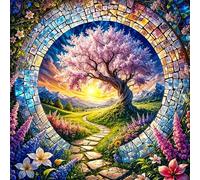 Umfarvt 5D Sunset Tree Hillside Diamond Painting Kit Completo,diamond painting per Adulti,DIY Square Diamond Art Strass Ricamo a Punto Croce Pittura Diamante Decorazione per della Parete 50x50cm