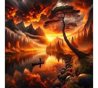 Umfarvt 5D Sunset Tree River Diamond Painting Kits for Adults Kids,DIY Square Full Drill diamond art painting kits,Canvas Embroidery Diamond Art Craft for Home Wall Decor 40x40cm