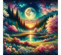 Umfarvt 5D Woods Lake Diamond Painting Kits for Adults Kids,DIY Round Full Drill diamond art painting kits,Canvas Embroidery Diamond Art Craft for Home Wall Decor 80x80cm