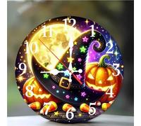 Umfarvt Wall Clock 16Inch, Arabic Numeral Round wall Hanging clock with Ultra-Quiet Movement Quartz, Battery Operated Silent wall clocks for Bedroom Office Living Room Classroom(Star Hat Pumpkin)