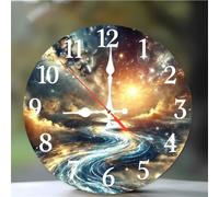 Umfarvt Wall Clock 6Inch, Arabic Numeral Round wall Hanging clock with Ultra-Quiet Movement Quartz, Battery Operated Silent wall clocks for Bedroom Office Living Room Classroom(Cosmic Galaxy)