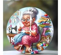 Umfarvt Wall Clock 6Inch, Arabic Numeral Round wall Hanging clock with Ultra-Quiet Movement Quartz, Battery Operated Silent wall clocks for Bedroom Office Living Room Classroom(Crochet Grandma)