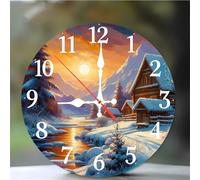 Umfarvt Wall Clock 6Inch, Arabic Numeral Round wall Hanging clock with Ultra-Quiet Movement Quartz, Battery Operated Silent wall clocks for Bedroom Office Living Room Classroom(Winter Mountain Trees)