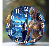 Umfarvt Wall Clock 8Inch, Arabic Numeral Round wall Hanging clock with Ultra-Quiet Movement Quartz, Battery Operated Silent wall clocks for Bedroom Office Living Room Classroom(Egyptian Woman)