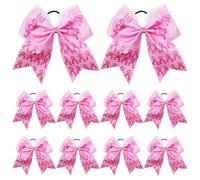 Umiboow - 10 fiocchi per la sensibilizzazione sul cancro al seno, con glitter, 20,3 cm, grande, rosa, per cheerleader e coda di cavallo, elastici per capelli per ragazze e donne (colore B)