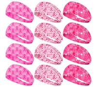 Umibow 12 fasce elastiche per capelli per la sensibilizzazione sul cancro al seno, da donna, con nastro rosa, larghe, elastiche, antiscivolo, per allenamento (stile alla moda)