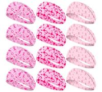 Umibow 12 fasce elastiche per capelli per la sensibilizzazione sul cancro al seno, da donna, con nastro rosa, larghe, elastiche, antiscivolo, per allenamento (stile classico)