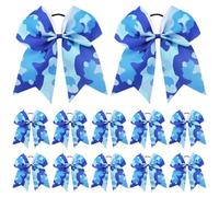 Umibow 12 papillon per capelli mimetico, 17,8 cm, per coda di cavallo, elastico per coda di cavallo, nastro mimetico militare, per festa di pensionamento e festa di pensionamento (blu)