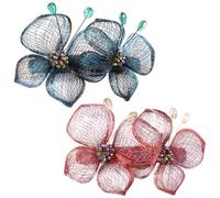 Umibow 2 fermagli per capelli a forma di fiore e farfalla con strass, in filo di rame, intrecciati a mano, fermagli per capelli in filo di rame, eleganti accessori per capelli da donna