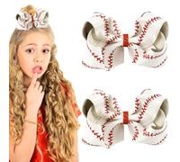 Umibow 2 fermagli per capelli con fiocco da baseball, 17,8 cm, in pelle glitterata, per softball, per il giorno del gioco del baseball, fermagli per coda di cavallo, per fan di cheerleader e baseball