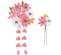 Umibow 2 forcine per capelli a forma di kimono giapponese, con fiore e nappa, in stile giapponese, accessori per capelli tradizionali Tsumami Kanzashi, accessori per capelli da donna (rosa)