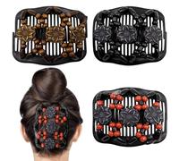 Umibow 3 pettini magici elastici per capelli, doppio pettine, fermagli per capelli elastici in legno con perline e fiori, per chignon, accessori per acconciature fai da te per donne