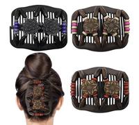 Umibow 3 pettini magici elastici per capelli, doppio pettine, fermagli per capelli elastici in legno con perline e fiori, per chignon, accessori per acconciature fai da te per donne