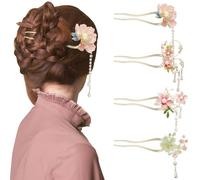 Umibow 4 bastoncini per capelli con fiore di perle, forcine per capelli cinesi vintage con nappa, in metallo, farfalla, fiore, forcina, bacchette per capelli tradizionali cinesi, per donne e ragazze