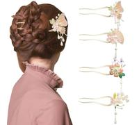 Umibow 4 bastoncini per capelli con fiore di perle, forcine per capelli cinesi vintage con nappa, in metallo, farfalla, fiore, forcina, bacchette per capelli tradizionali cinesi, per donne e ragazze