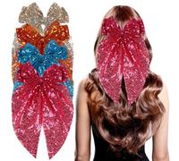 Umibow 4 fermagli per capelli grandi con paillettes glitterate, a strati, con fiocco scintillante, con coda lunga, accessori per capelli per ragazze e donne (champagne, arancione, blu, rosso brillante