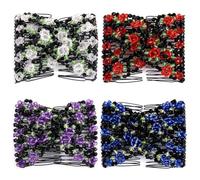 Umibow 4 pettini magici e facili da usare, elastici, doppi, per chignon, con perline, accessori per capelli per donne e ragazze