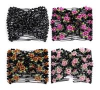 Umibow 4 pettini magici e facili da usare, elastici, doppi, per chignon, con perline, accessori per capelli per donne e ragazze
