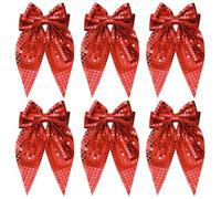 Umibow 6 fermagli per capelli con fiocco con paillettes e glitter, con coda lunga e scintillanti, accessori per capelli da donna (rosso)