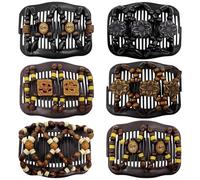 Umibow 6 pettini magici elastici per capelli, doppio pettine, fermagli per capelli elastici in legno con perline per chignon, accessori per capelli ricci spessi e ondulati