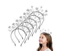 Umibow Cerchietto per capelli con stelle e luna, 6 pezzi, argento glitterato, per feste di compleanno, matrimonio, principessa, ramadan, fascia per capelli (cuore argento)