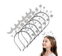 Umibow Cerchietto per capelli con stelle e luna, color argento, glitterato, per feste di compleanno, matrimonio, principessa, Ramadan, 6 pezzi (stella luna)