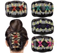 Umibow - Confezione da 4 Pettini Magici Elastici per Capelli da Donna, Doppio Pettine con Fermaglio, Perline di Legno, Creatore di Chignon, Pettini Laterali Magici per Capelli Ricci e Spessi