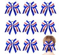 Umibow Confezione da 8 fiocchi per capelli per il 4 luglio per il giorno dell'indipendenza, accessori per capelli patriottici, elastici per coda di cavallo, decorazioni rosse bianche e blu