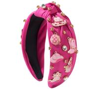 Umibow Fascia per capelli con nodo con strass e strass, con nodo superiore, per donne, concerti di campagna, Rodeo Nashville, colore rosso rosa