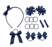Umibow Set di 14 accessori per capelli per scuola, uniformi, per rientro a scuola, fiocchi per capelli ricci, fascia per coda di cavallo, per ragazze (blu navy)