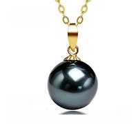 UMID - Collana da donna con ciondolo a forma di perla nera AAA, 8-8,5 mm, 11,5-12 mm, 16 mm, perla nera Sydney, Argento sterling, Perla