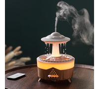 Umidificatore a Nuvola di Pioggia,3 in 1 Umidificatore Ambiente/Diffusore di Oli Essenziali/Luce Notturna a 7 Colori,2/4/8H Timer, Telecomando, 350 ml, per Camera da Letto e Bambini (Colore del legno)