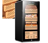 Umidificatore elettrico con rivestimento in legno di cedro e luce LED, temperatura regolabile 16-22°C, umidità 60-80%, contiene fino a 600 sigari